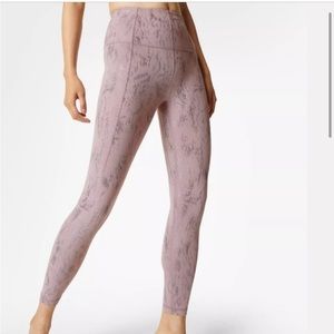 NWOT Sweaty Betty Super Soft Yoga Leggings in Pink Fusion Foil Print.